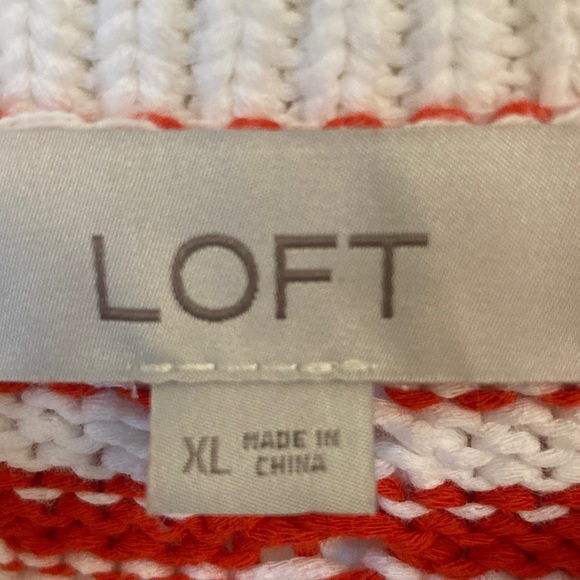 LOFT Red & White Checker-Stripe Boat Neck Sweater - Picture 2 of 9